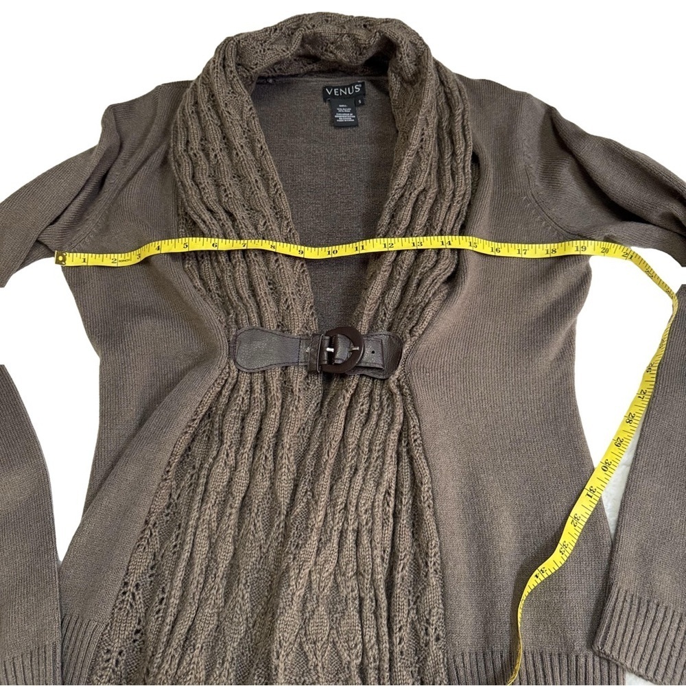 VENUS Brown Knit Cardigan Sweater with Buckle 
Size Small 
NWT
Crochet Trim - Picture 11 of 12